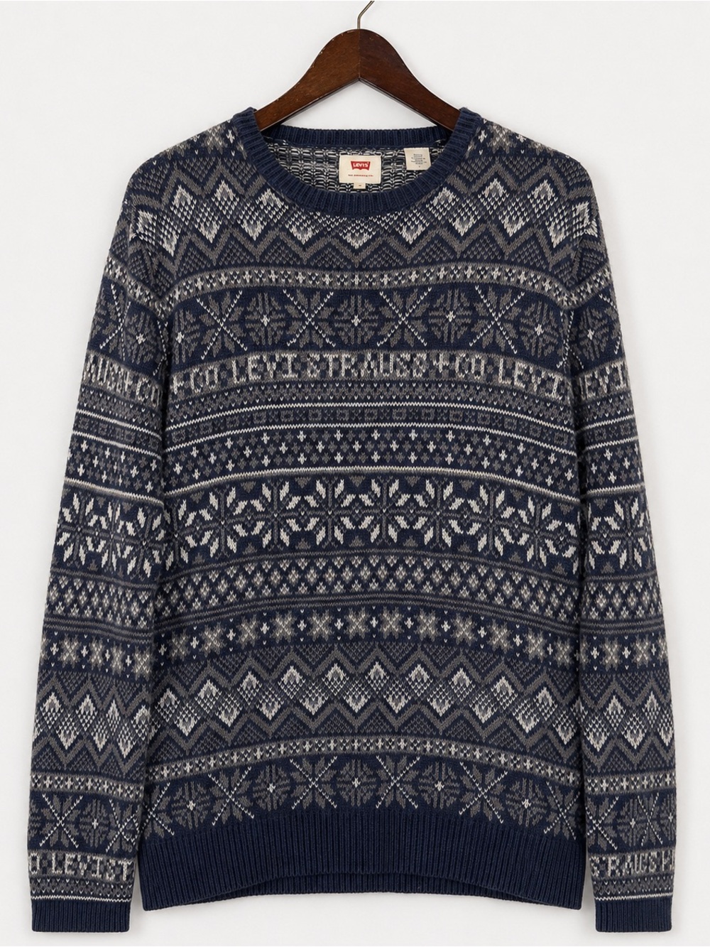 Levi’s Fair Isle Logo Knit Crewneck Sweater Navy Cotton Blend Men’s Medium